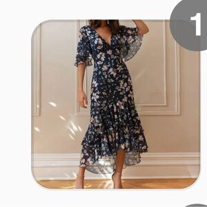 New With Tags Gavye Floral High-Low Midi Dress